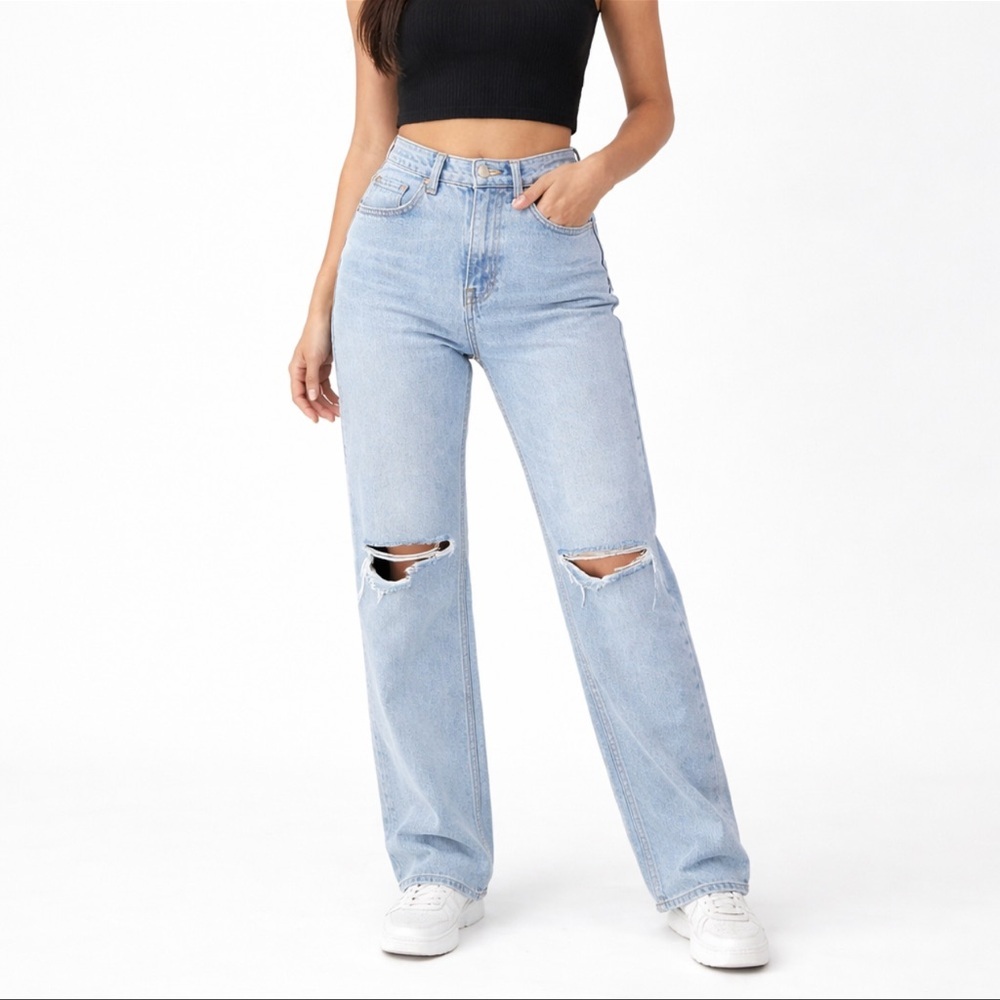 Princess Polly Light/Acid Wash Highrise Distress Holland Boyfriend Jeans‎ (2)